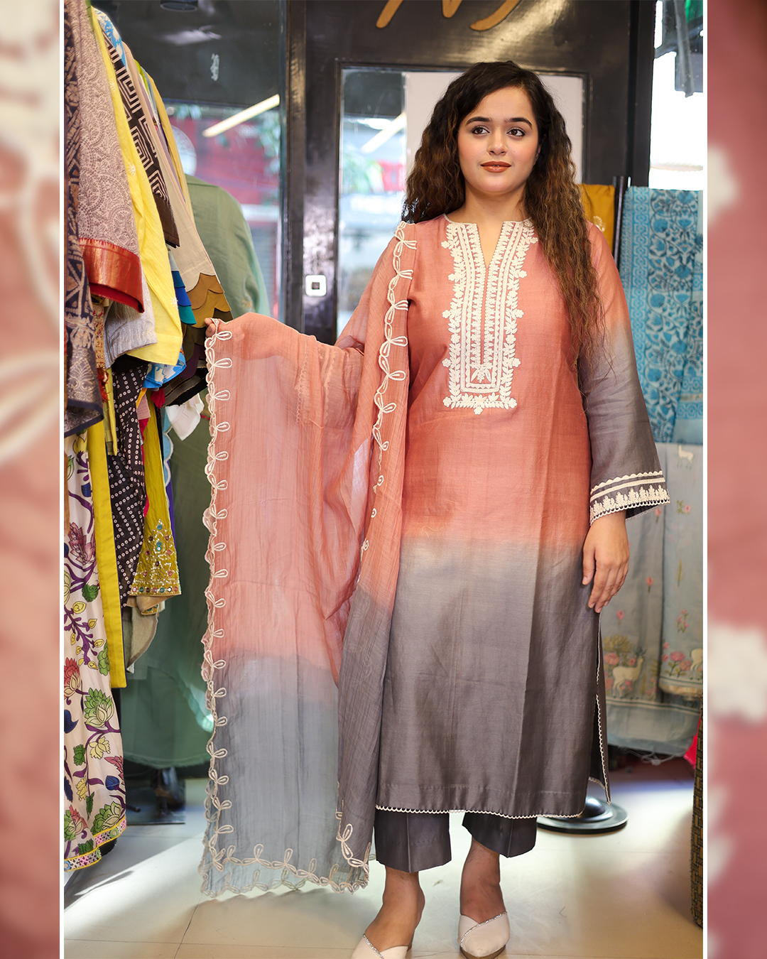 Ombre Maheshwari Silk Suit with Dori Work