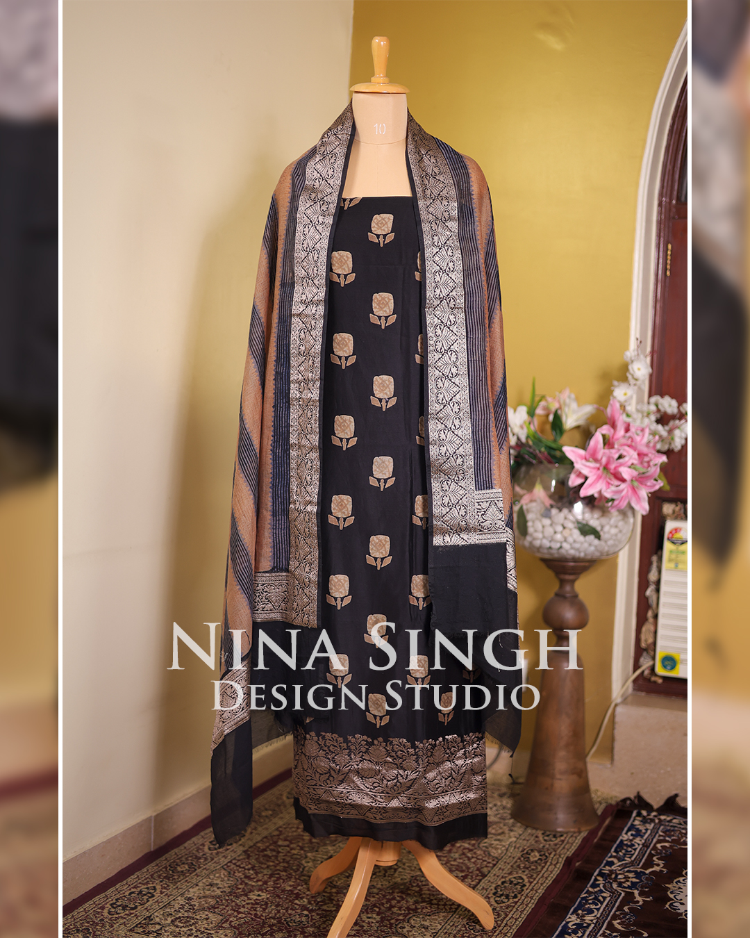Maheshwari Silk Block Print Banarasi Border Suit – Unstitched