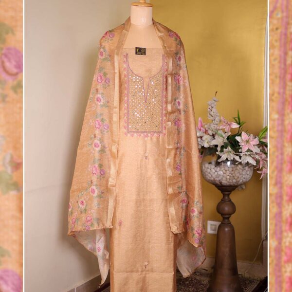 Maheshwari Silk Suit with Mirror & Thread-Embroidered Neckline