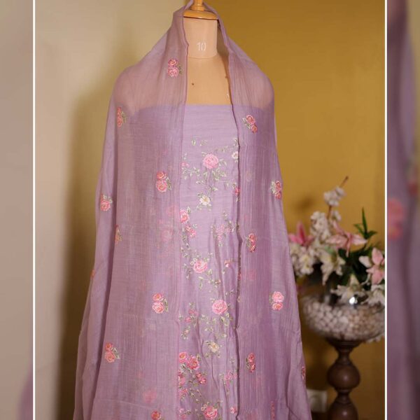 Mauve Maheshwari Silk Suit with Thread Embroidery