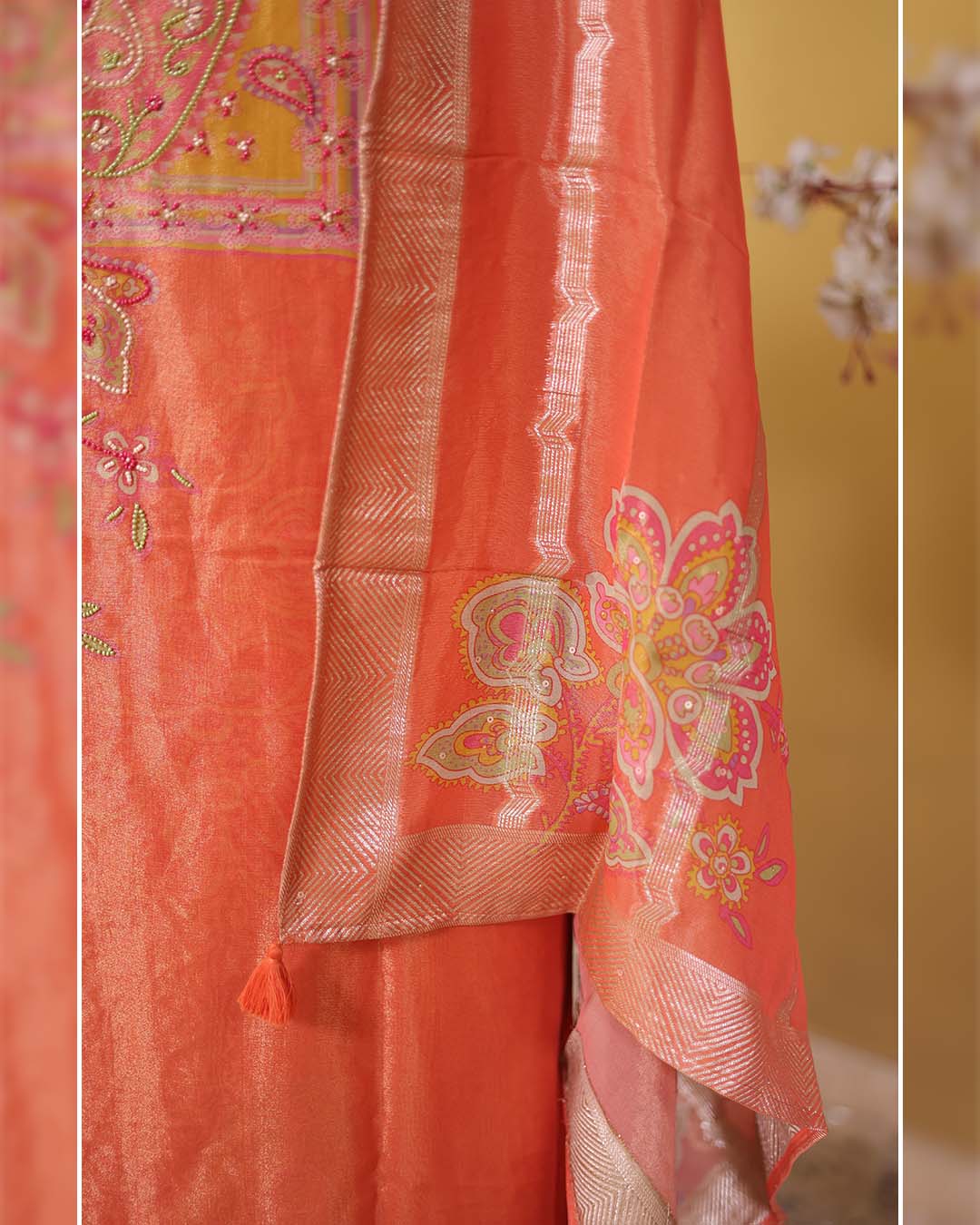 Second image of Georgette Tissue Printed Suit with Bead Embroidery