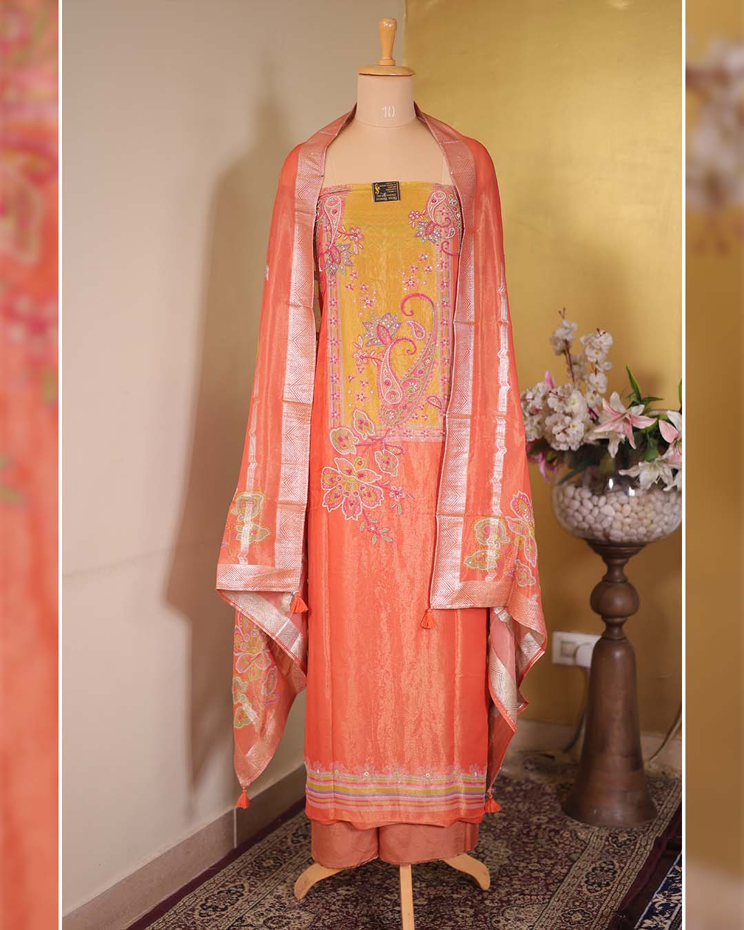 Georgette Tissue Printed Suit with Bead Embroidery
