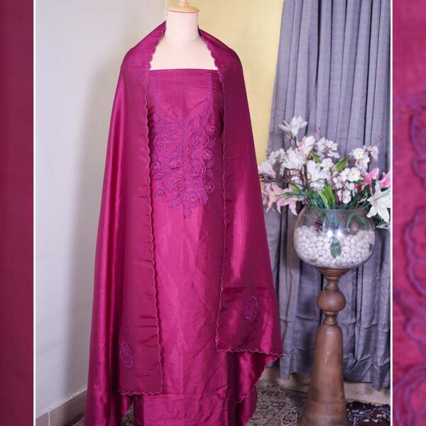 Pink Summer Silk Suit with Tone-on-Tone Appliqué