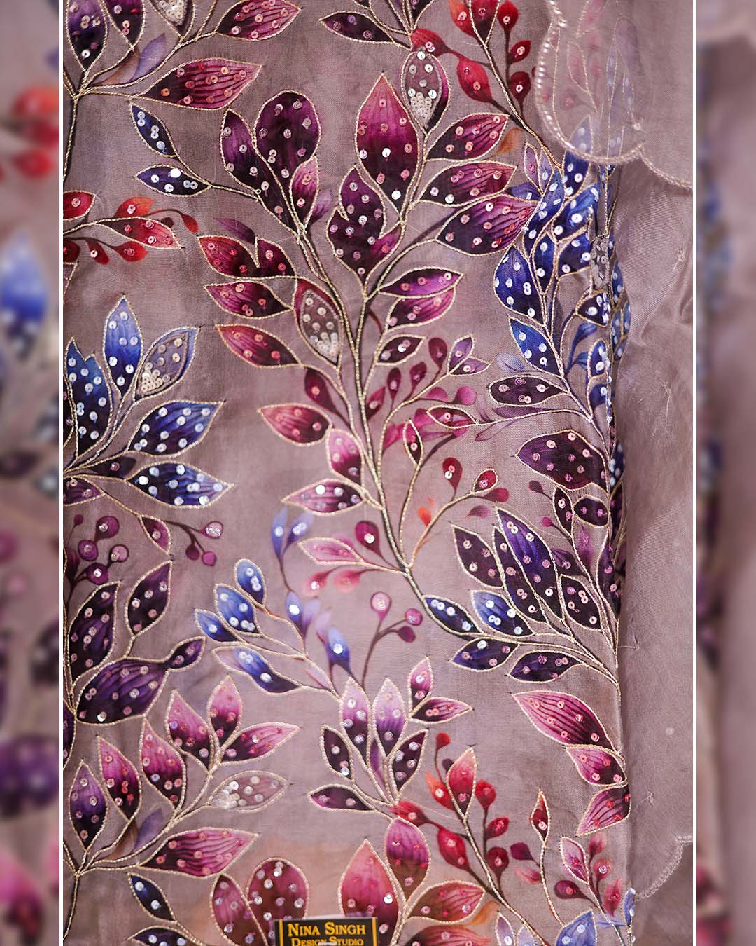 Second image of Pure Organza Hand-Painted Suit with Embroidered Detailing