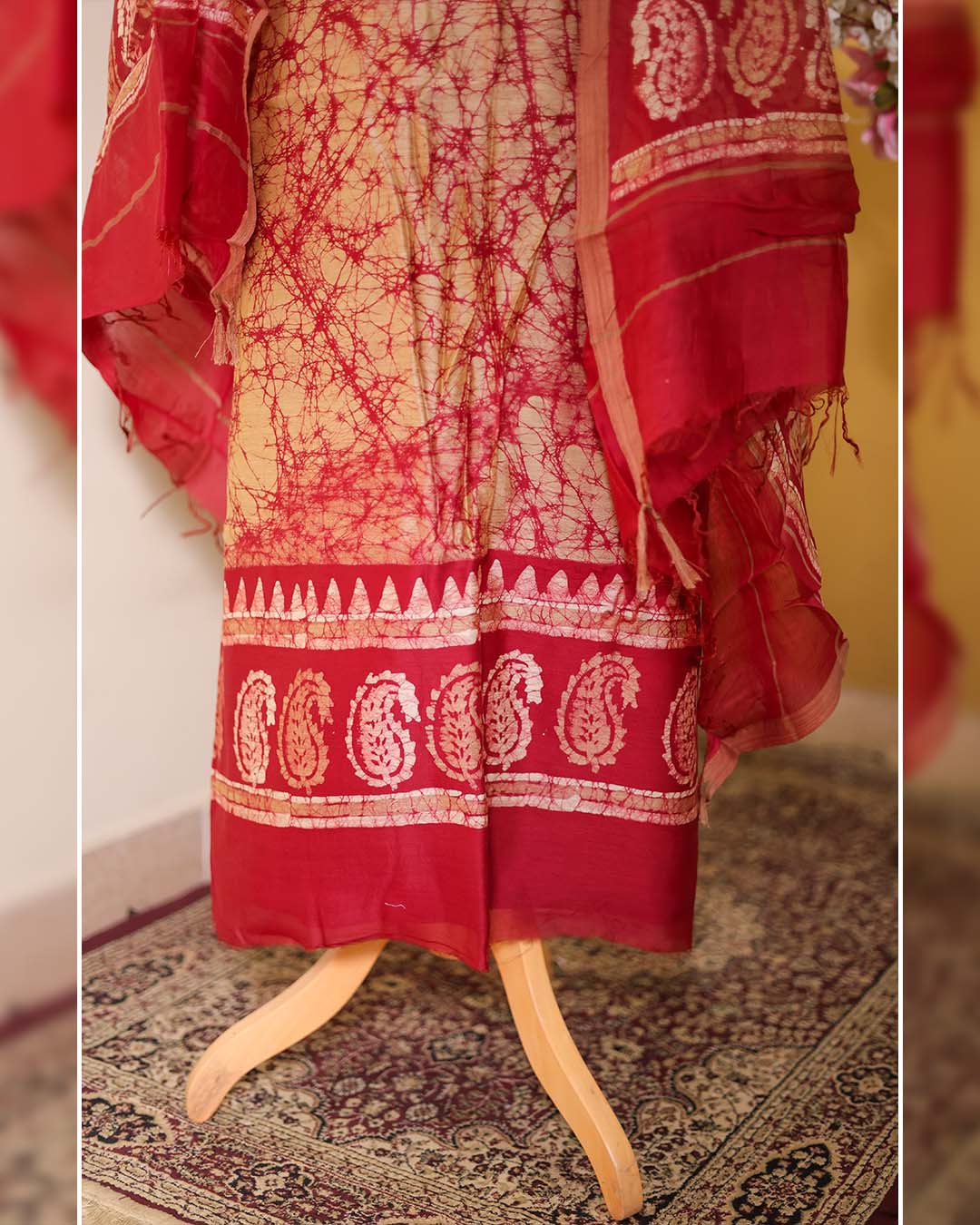 Second image of Red Maheshwari Silk Suit with Batik Print
