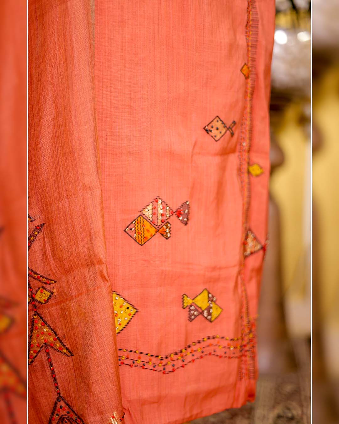 Second image of Rust Jamdani Suit with French Knot Detailing