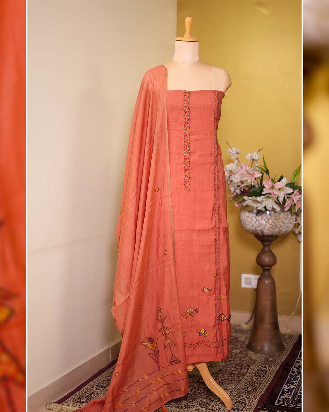 Rust Jamdani Suit with French Knot Detailing