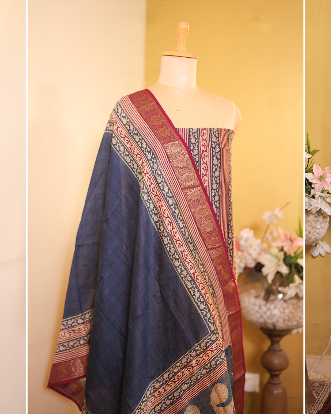 Second image of Maheshwari Silk Printed Suit with Banarasi Border – Maroon Base