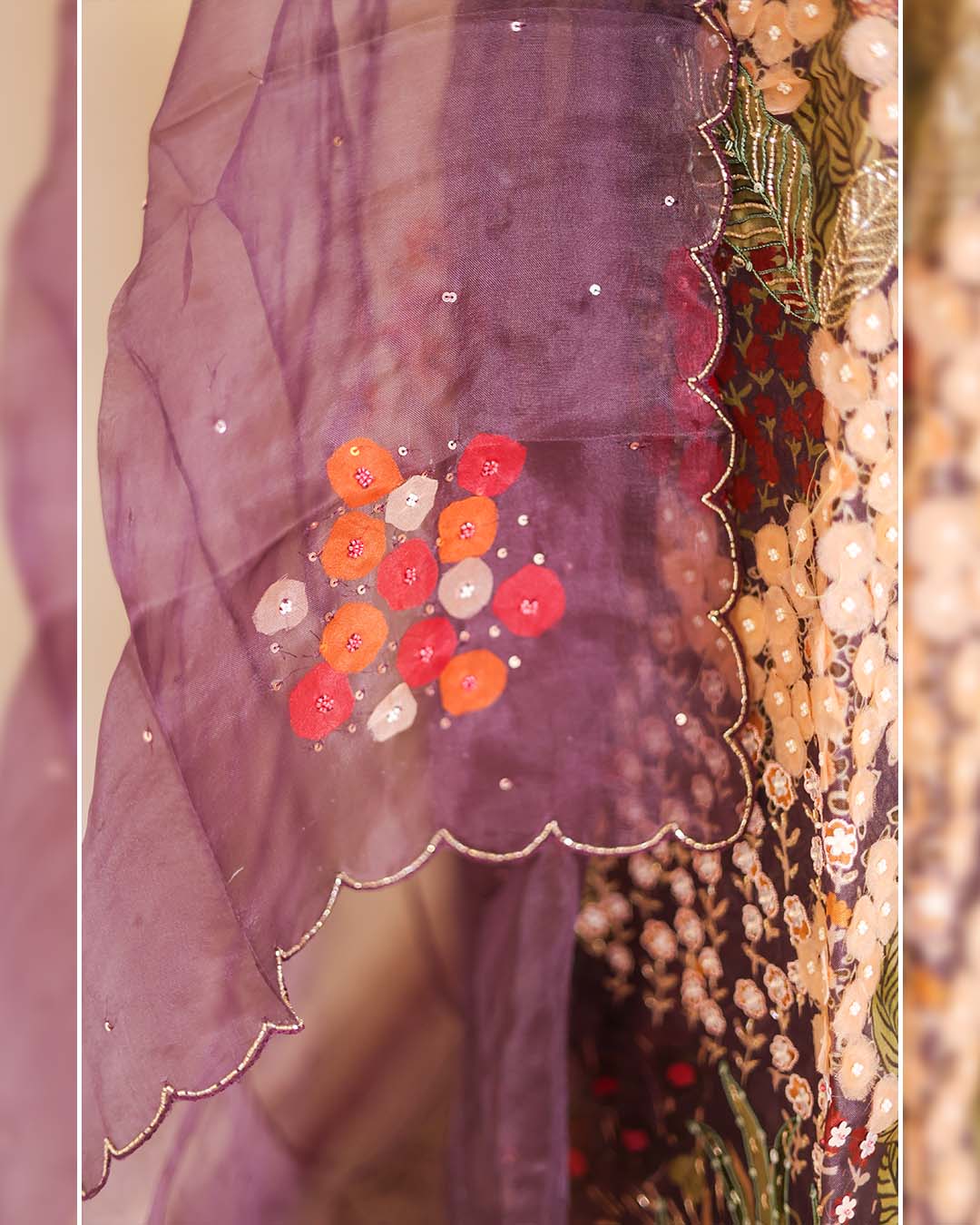 Second image of Pure Organza Suit with Appliqué & Hand Zardozi Embroidery