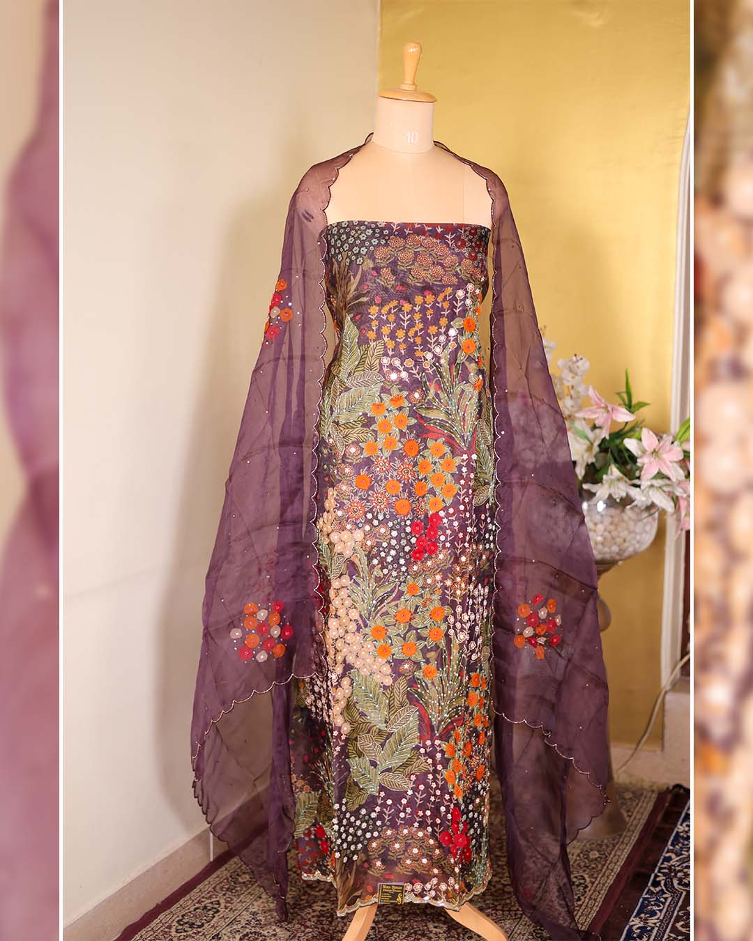 Pure Organza Suit with Appliqué & Hand Zardozi Embroidery