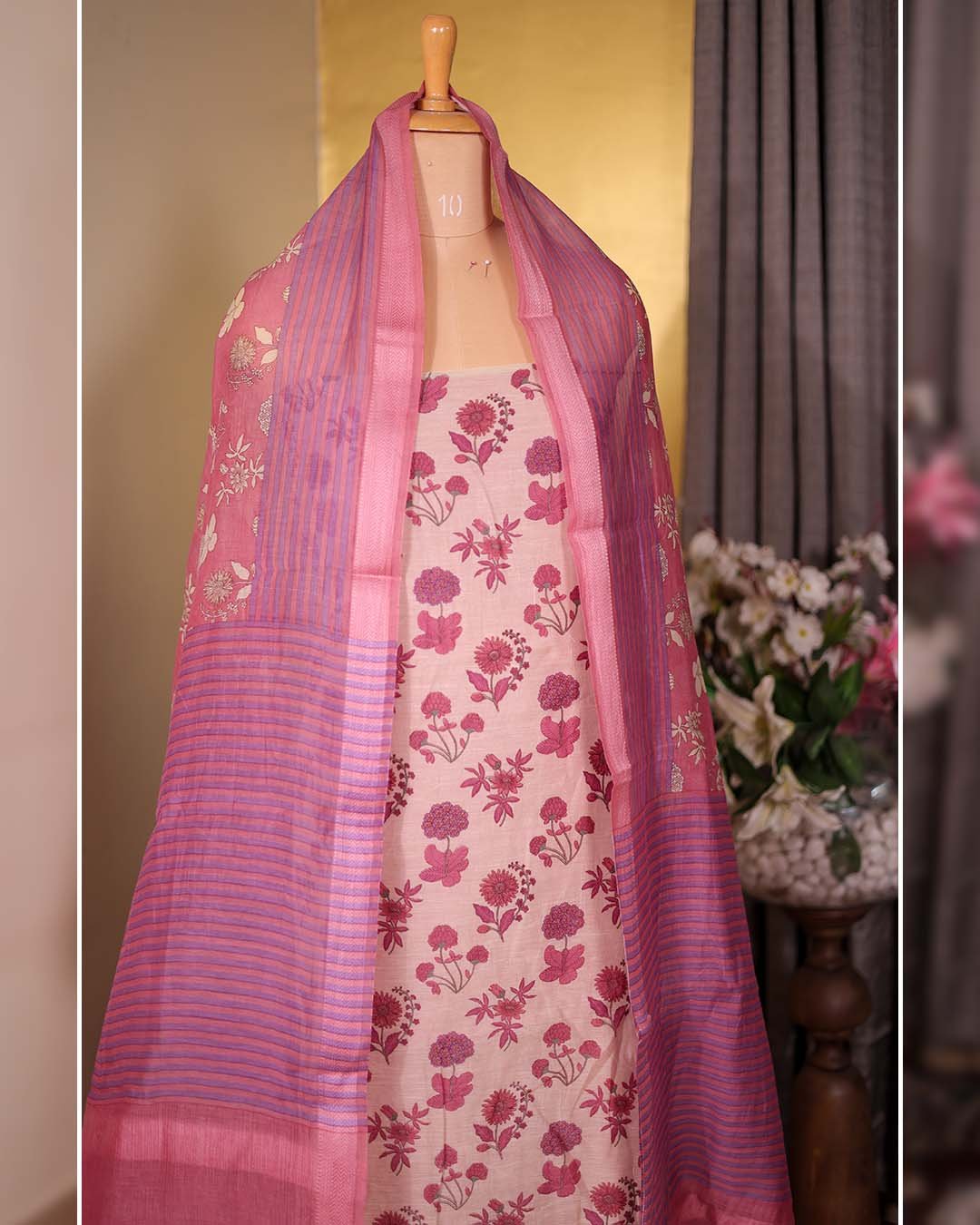 Second image of Pure Mal Printed Suit with Printed Dupatta – Pink