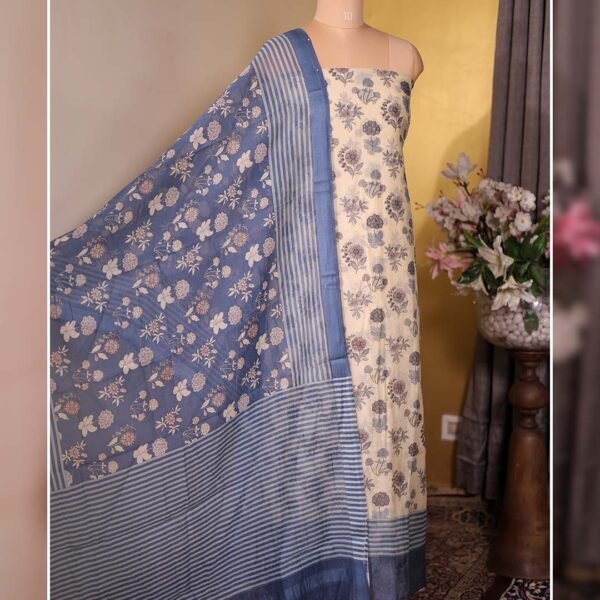 Pure Mal Printed Suit with Printed Dupatta – Blue