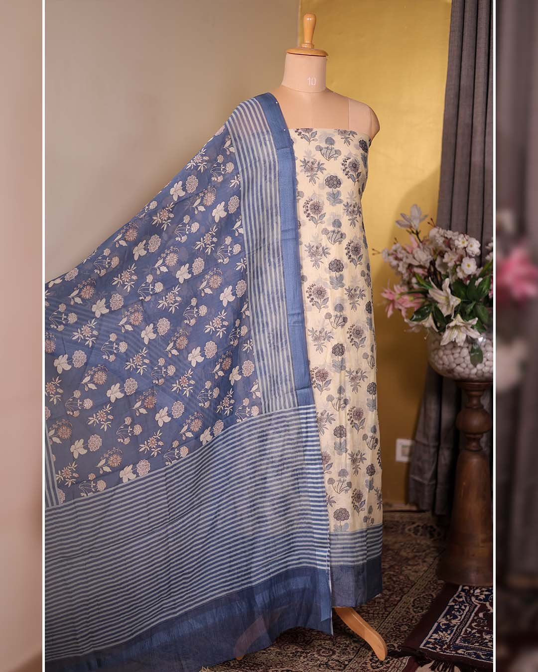 Pure Mal Printed Suit with Printed Dupatta – Blue