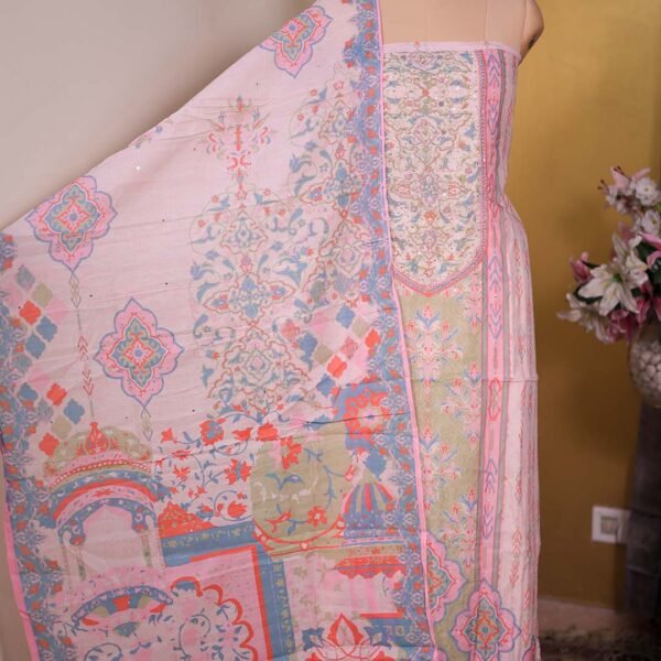 Green Digital Print Suit with Beaded Neckline