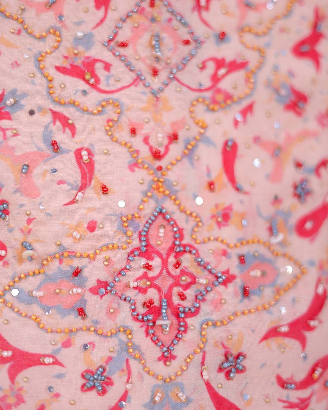 Second image of Mango Yellow Digital Print Suit with Beaded Neckline