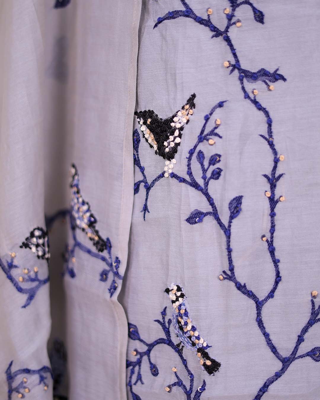 Second image of Ice Blue Pure Mal Suit with Kantha Embroidery