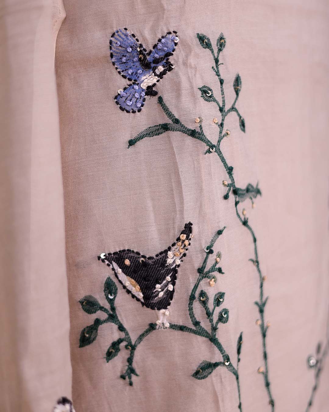 Second image of Beige Pure Mal Suit with Kantha Embroidery