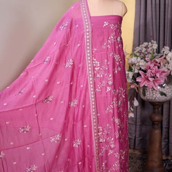 Pink Pure Mal Suit with Thread, Sequin & Zari Embroidery