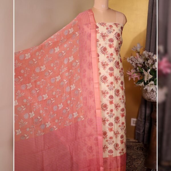 Pure Mal Printed Suit with Printed Dupatta – Peach Pink
