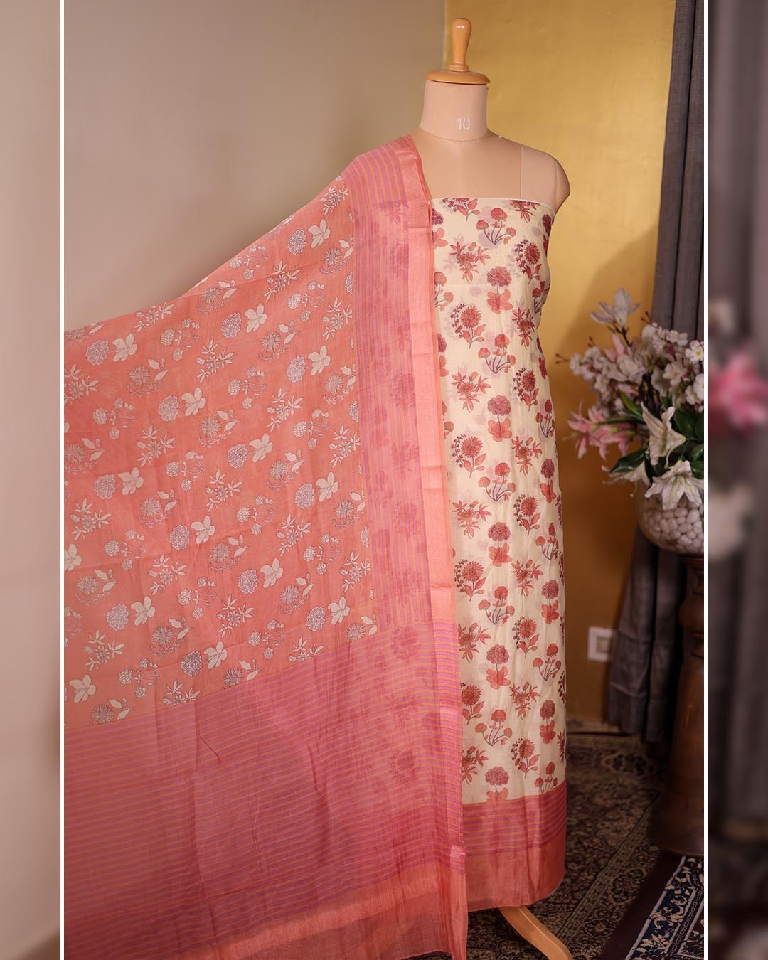 Pure Mal Printed Suit with Printed Dupatta – Peach Pink