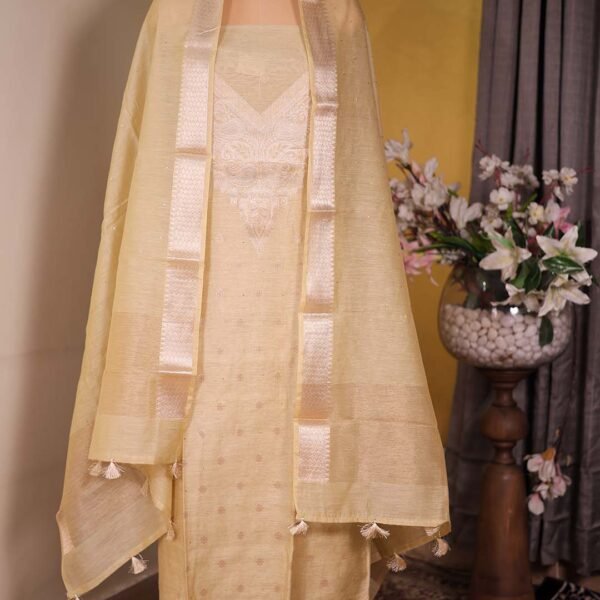 Light Green Summer Silk Suit with Banarasi Weaving & Muqaish Work