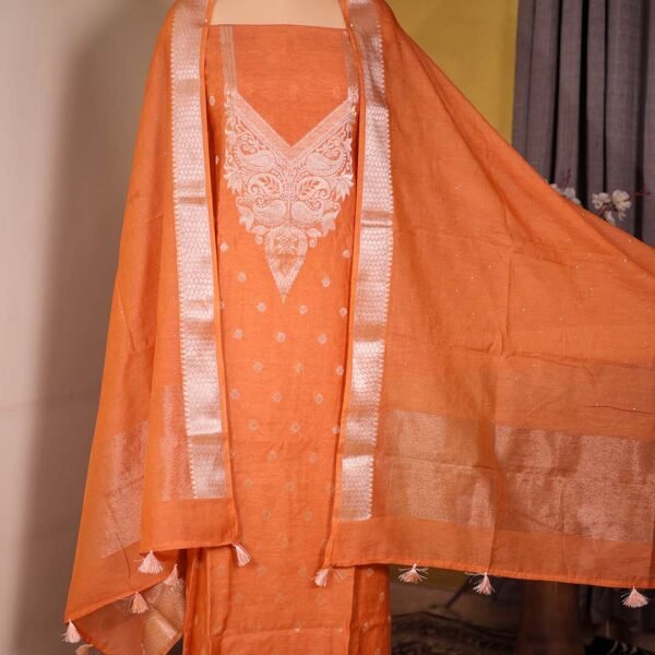 Rust Summer Silk Suit with Banarasi Weaving & Muqaish Work