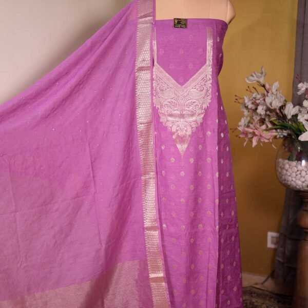 Purple Summer Silk Suit with Banarasi Weaving & Muqaish Work