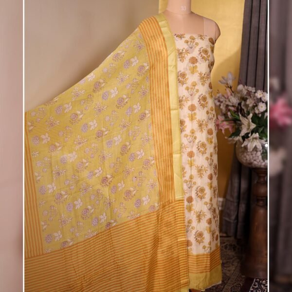 Pure Mal Printed Suit with Printed Dupatta – Yellow