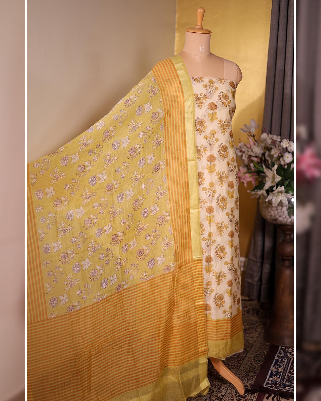 Pure Mal Printed Suit with Printed Dupatta – Yellow