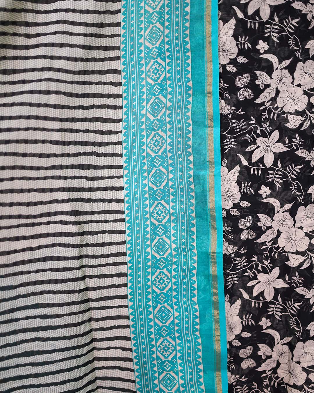 Second image of Rama Green Maheshwari Silk Floral Suit with Leheriya Dupatta