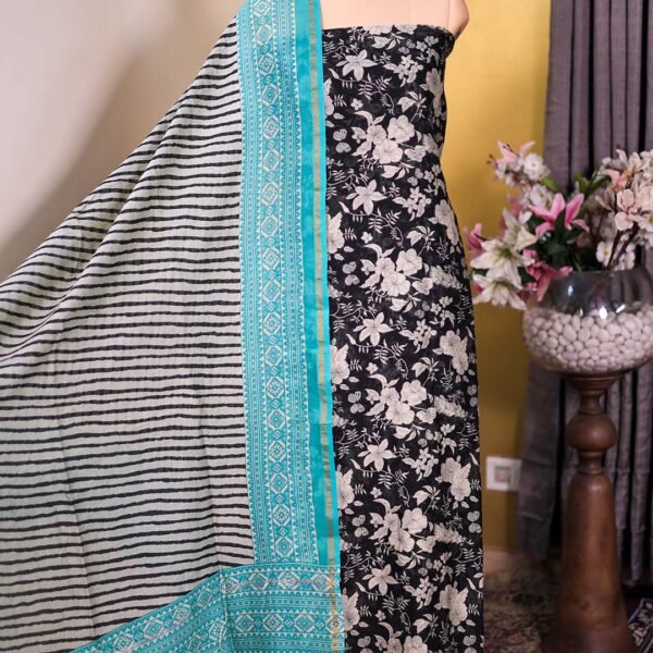 Rama Green Maheshwari Silk Floral Suit with Leheriya Dupatta