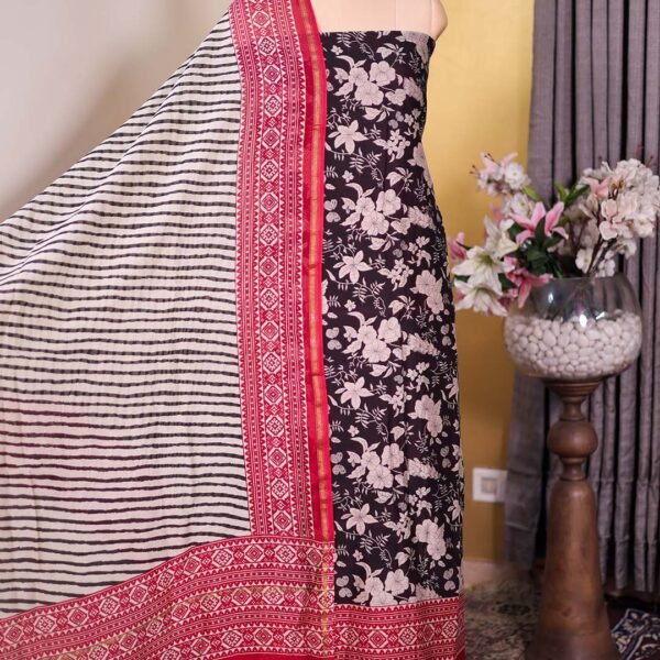 Red Maheshwari Silk Floral Suit with Leheriya Dupatta