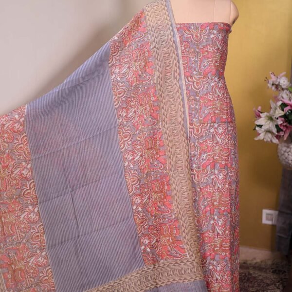 Grey Pure Mal Suit with Kalamkari Print