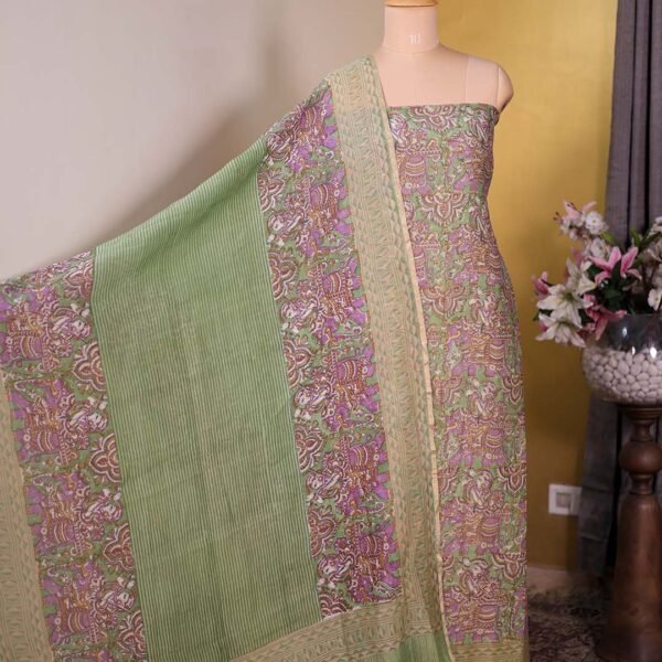 Green Pure Mal Suit with Kalamkari Print
