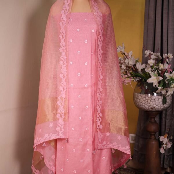 Pink Mal Suit with Thread Bootis & Zari Striped Dupatta