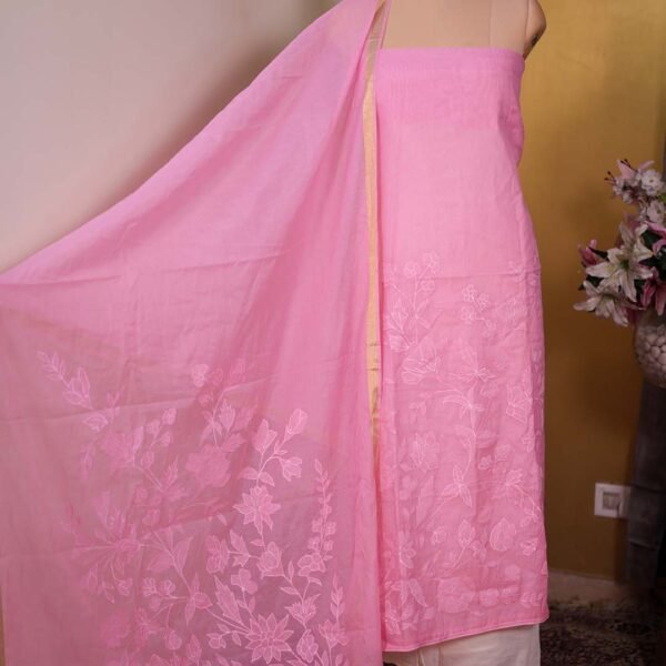 Pink Pure Mal Chanderi Suit with Tone-on-Tone Embroidery
