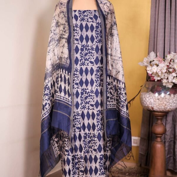 Blue Batik Print Suit with Coordinated Dupatta