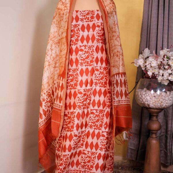 Rust Batik Print Suit with Coordinated Dupatta