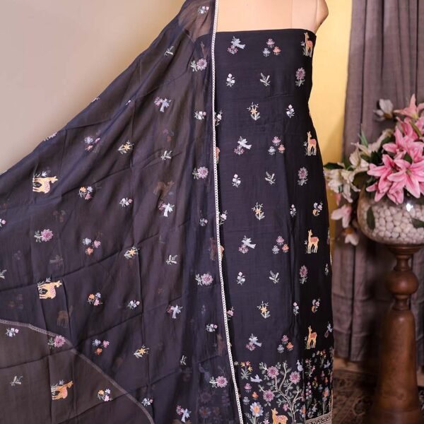 Black Pure Mal Suit with Floral & Animal Embroidery