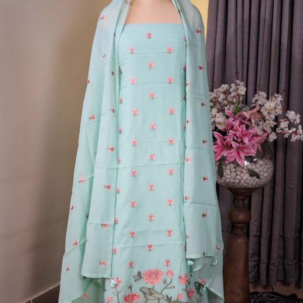 Blue Mal Chanderi Suit with Floral Bootis & Embroidered Hemline