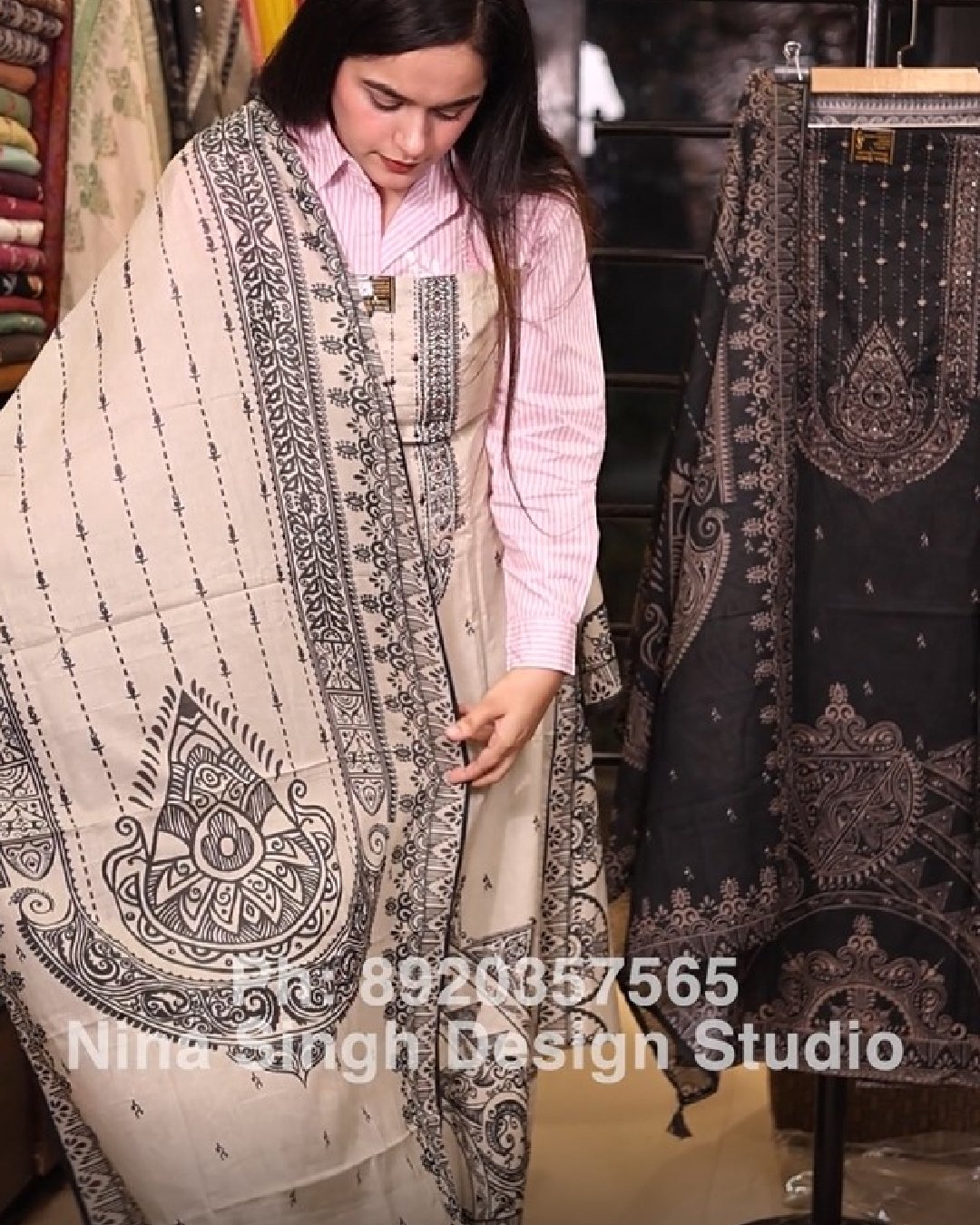 Elegant Contrast Cotton Suit Set (Beige/Black) – NSC-228