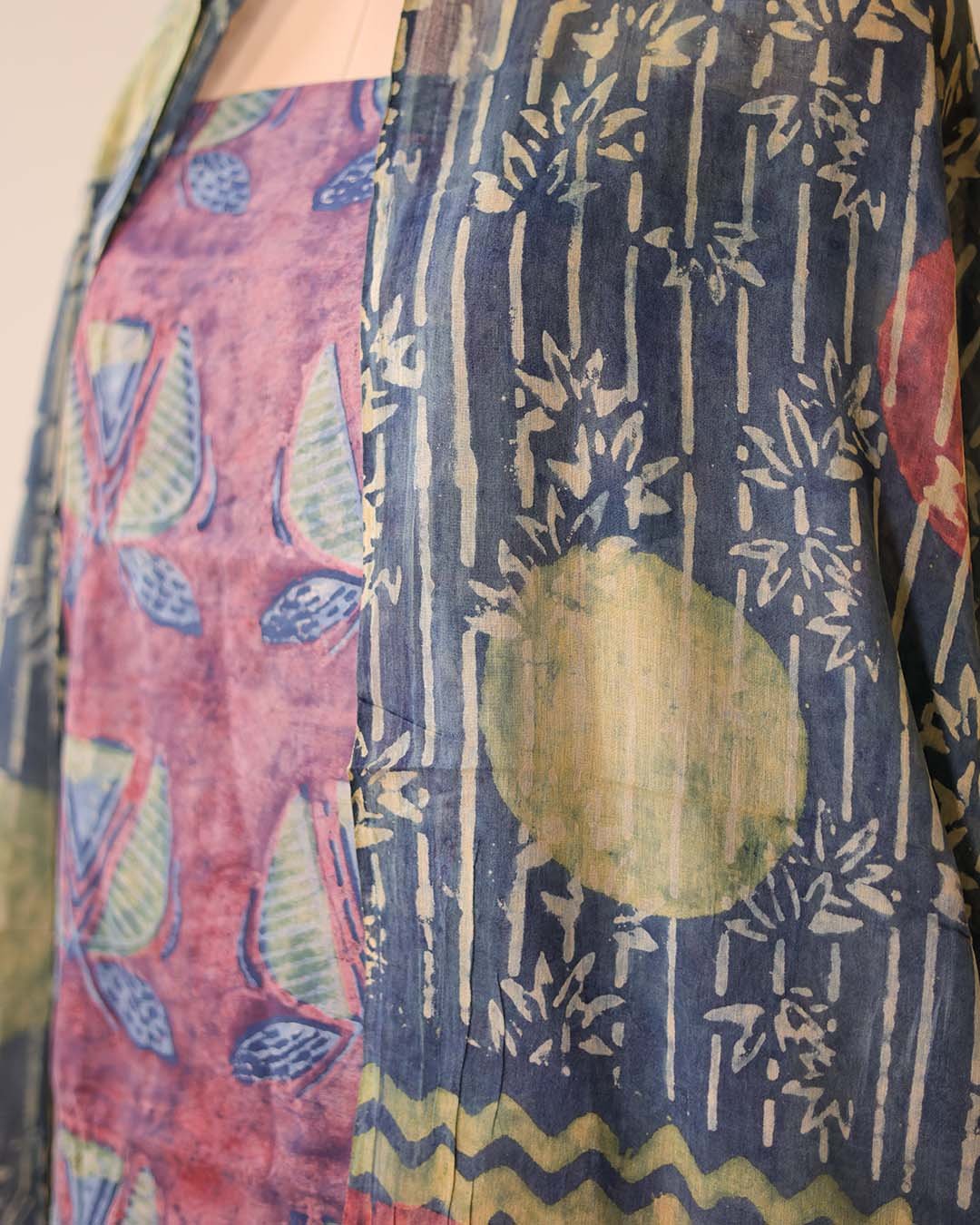 Second image of NS8787A - Vegetable Dye Cotton Suit with Hand Block Leaf Print