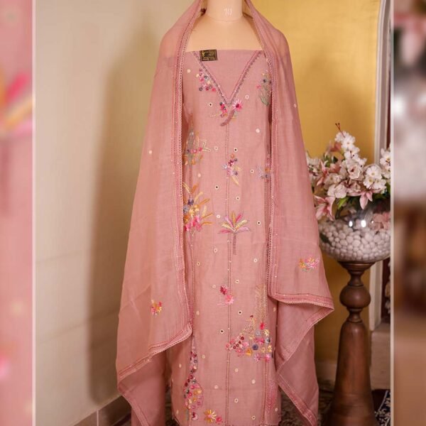 Pure Mal Floral Kantha Embroidered Suit – Rose Gold