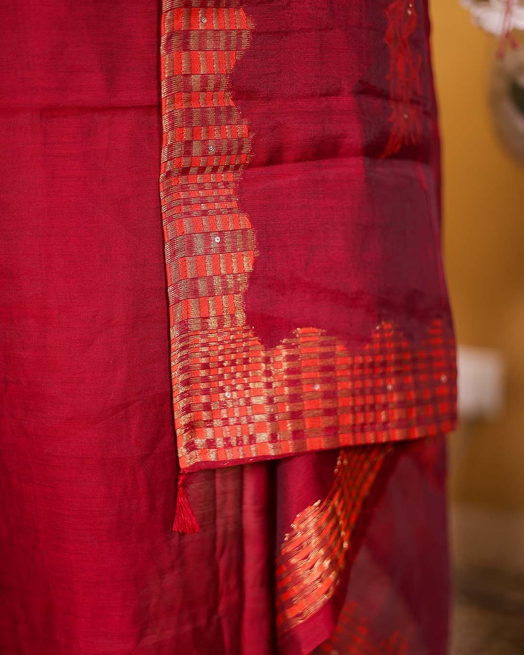 Second image of Red Maheshwari Silk Hand-Embroidered Suit Set